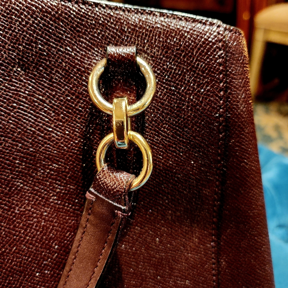 COACH Bordeaux Sparkling  Pebbled Leather Satchel Bag - Picture 6 of 14